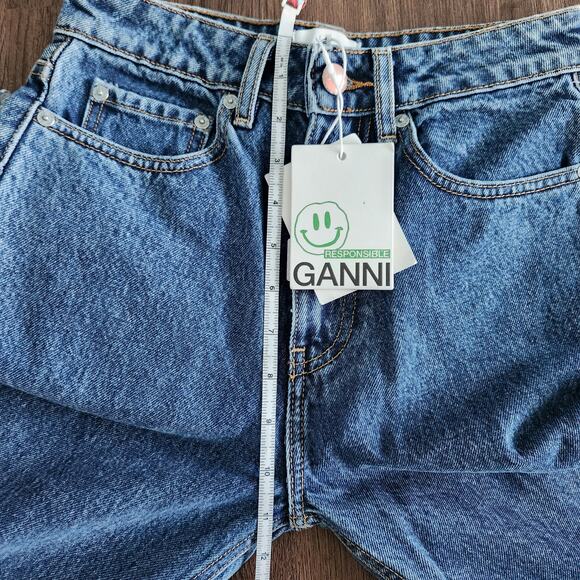 Ganni Betzy Mid Blue Stone High Rise Slim‎ Flare Crop Jean 25/32 NWT $195 - Picture 7 of 9